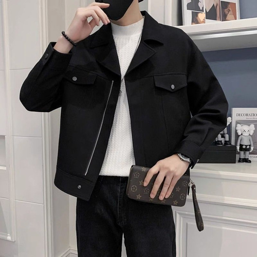 Men's Short Jacket Trendy Casual Outerwear 2025 Autumn/Winter Hipster Style Square Collar Topcoat