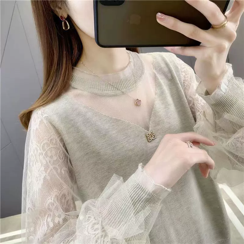 2024 внутренний свитер верхняя одежда ранней весной Тонкий Топ Западный стиль Новый нижний рубашка Весна кружева свитер для женщин