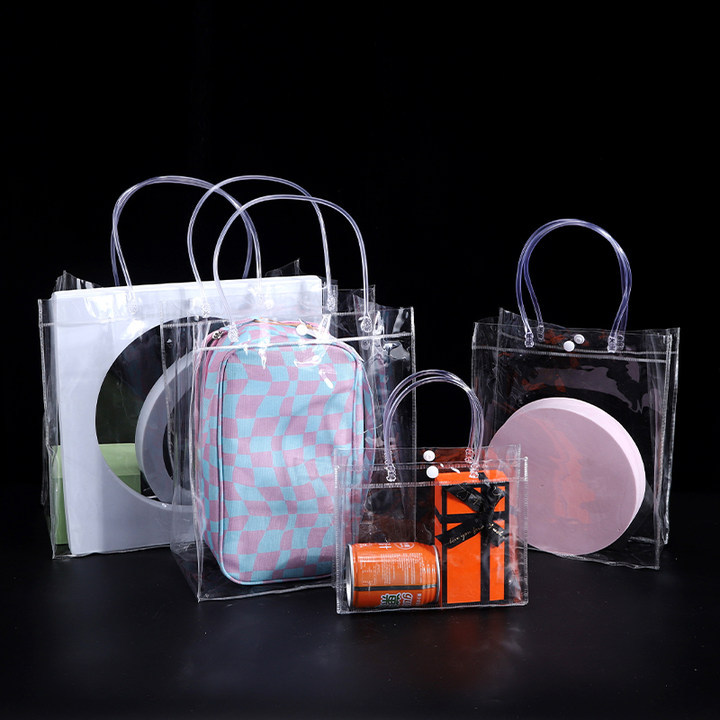 Bolsas transparentes de PVC broches de plástico para llevar bolsas de regalo de boda con regalos de mano bolsas de embalaje pueden imprimir LOGO image 3