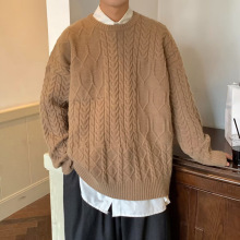 日系圆领毛衣男士冬季痞帅套头潮牌宽松针织衫慵懒风男生打底上衣