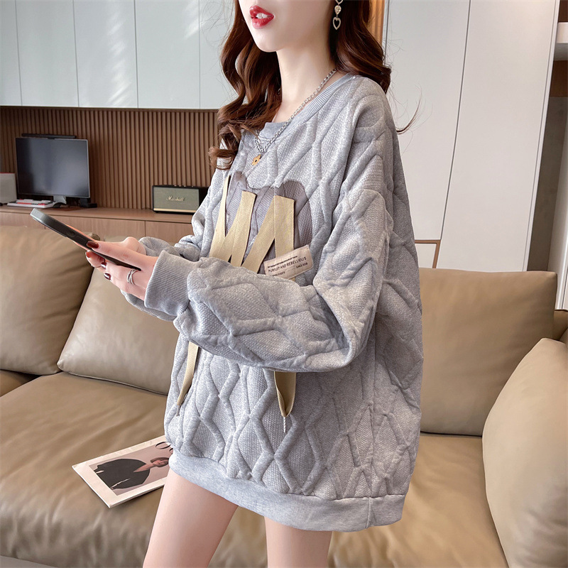 Damen Jacquard Sweatshirt Mit Bindeband Mittellang Locker Geschnitten_voghion.com