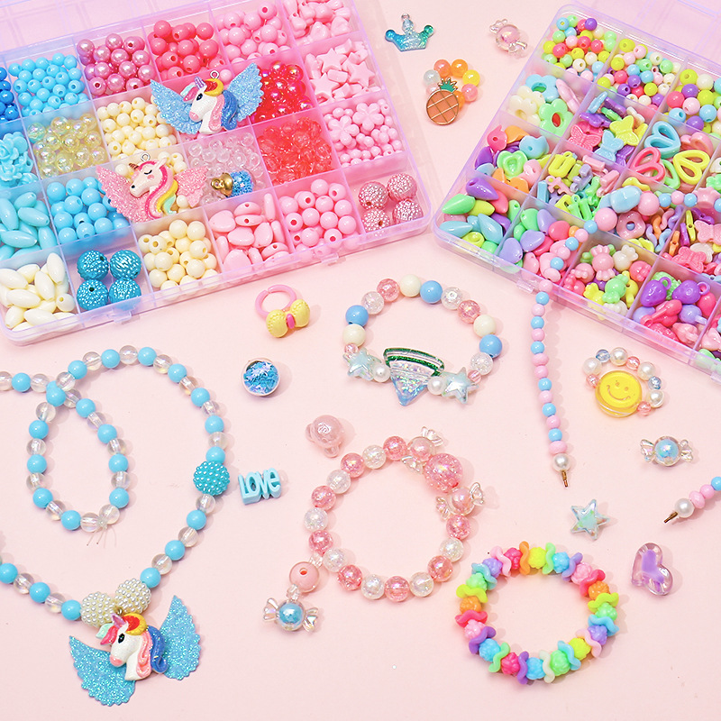 Cuentas de juguete para niños niñas hecho a mano material bricolaje paquete collar pulsera joyería con cuentas regalo educativo