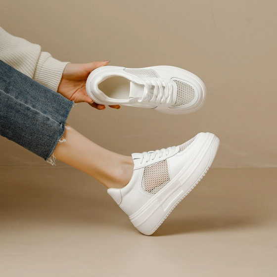 Small Height-raising White Shoes Women's Summer Thin Breathable Mesh Casual Shoes Small Size 3233 Hollow Board Shoes for Women
