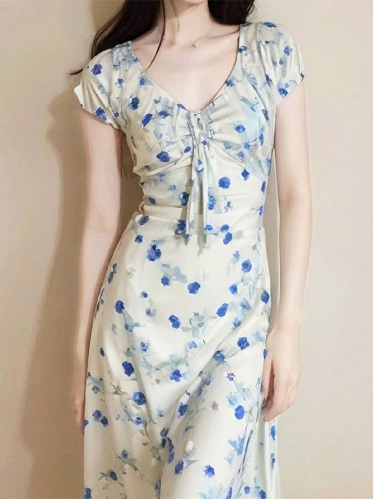 Đầm maxi nữ thắt eo họa tiết hoa nhí kiểu Pháp — Váy liền hoa nhí chi tiết 7
