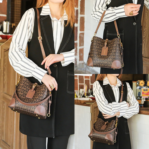 Women's large-capacity bucket bag, retro, medieval, fashionable, versatile one-shoulder crossbody bag, women's presbyopic bucket bag