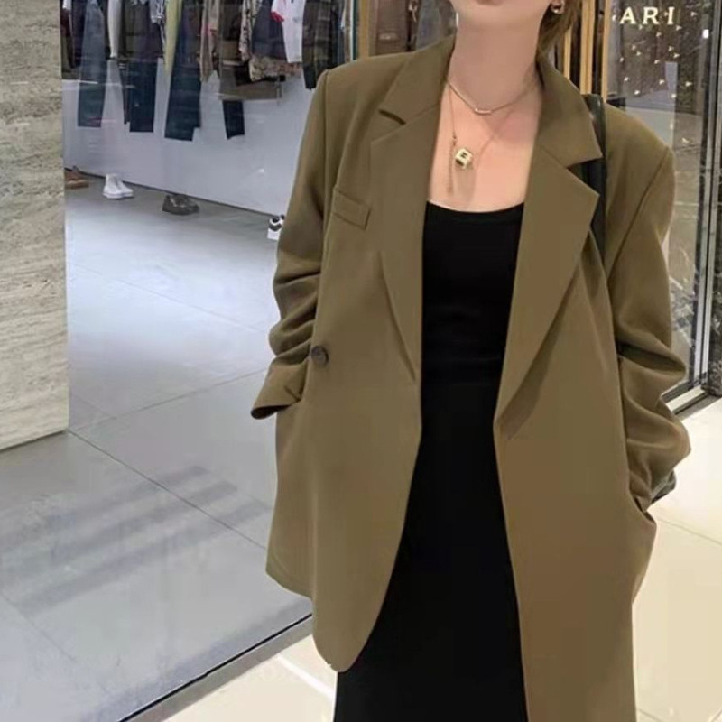 宽松西装外套女春秋款2025小众设计感休闲小西服新款上衣潮黑色|undefined