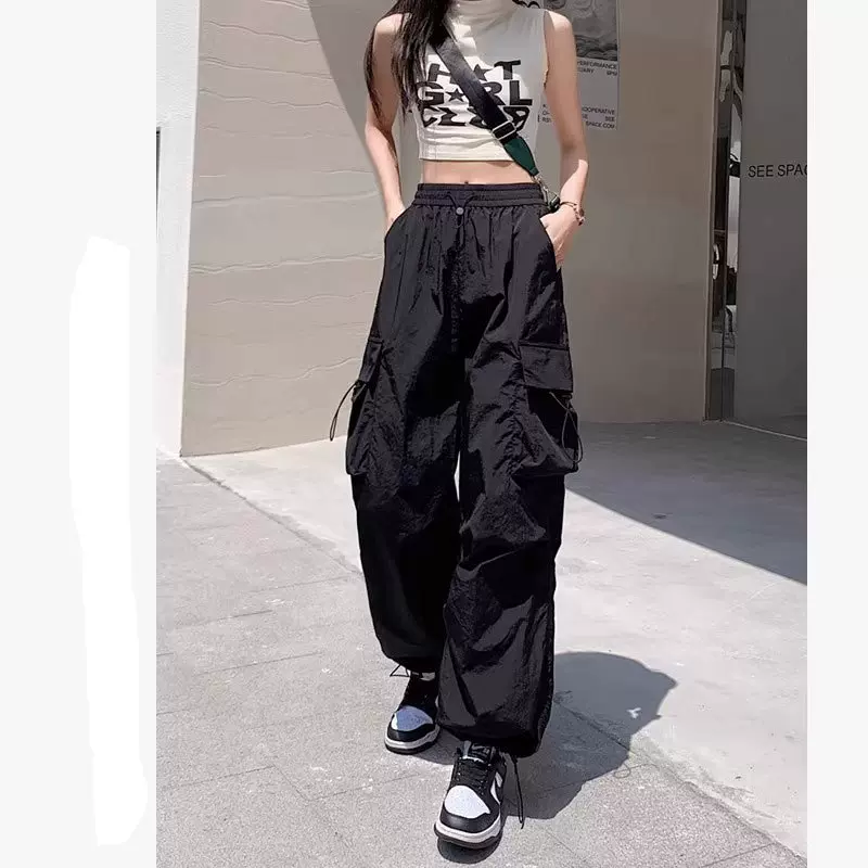 高街工装裤女爵士舞宽松显瘦阔腿运动长裤百搭休闲直筒束脚裤子潮