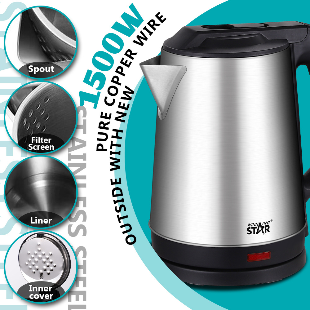 Ganador estrella transfronteriza Comercio exterior estándar británico estándar europeo Acero inoxidable Hervidor eléctrico hogar pequeño Hervidor eléctrico