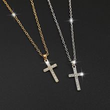 跨境热销嘻哈方形锆石十字架项链欧美朋克个性男女情侣吊坠锁骨链