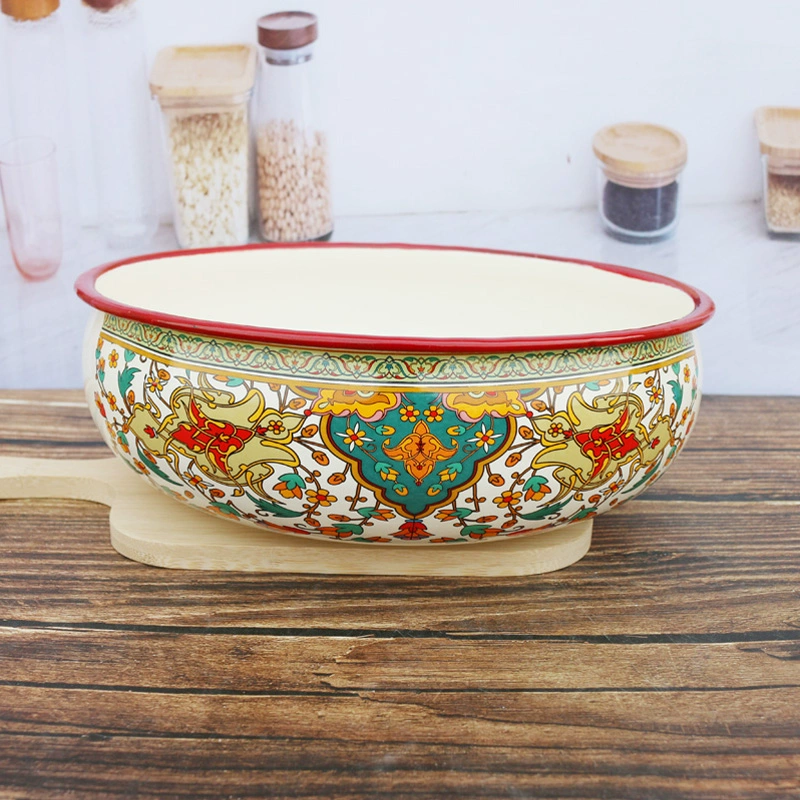 Толстая винтажная эмалированная чаша слитка большой суповая миска старомодная домашняя большая суповая чаша китайская тарелка для супа салатница миска для риса