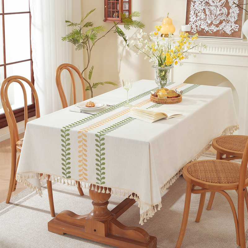 Tovaglia rettangolare da tavolino da caffè con nappe ricamate a foglie e fiori, spedizione diretta dal produttore._voghion.com