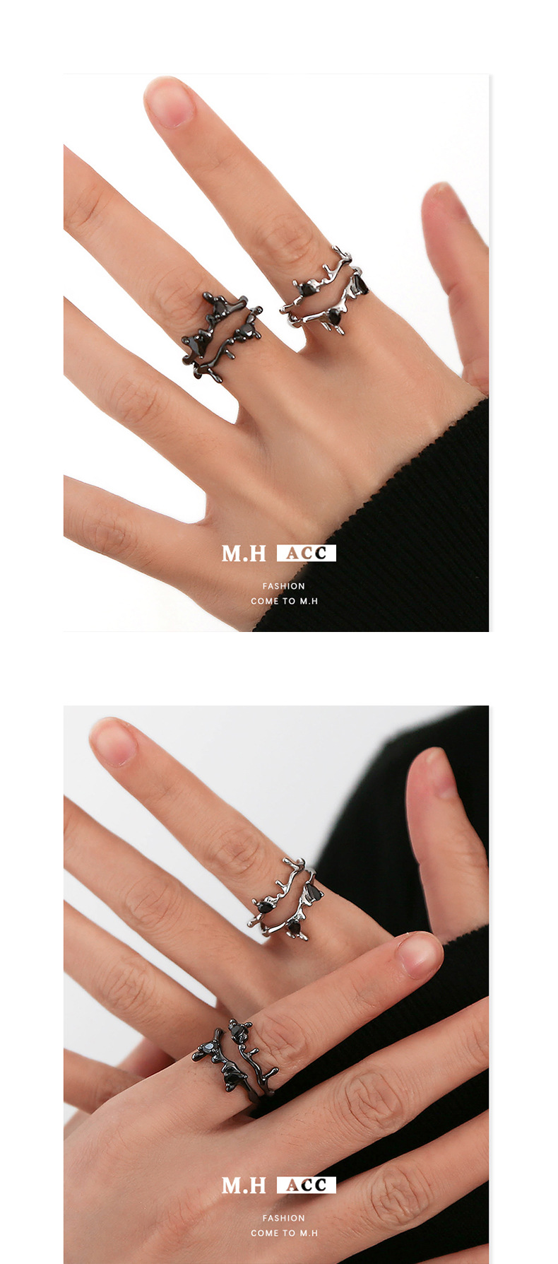 Double-layer thorn lava diamond ring, dark, sweet and cool trendy accessory, millennium Shibuya Hot girl jewelry, versatile pic 6