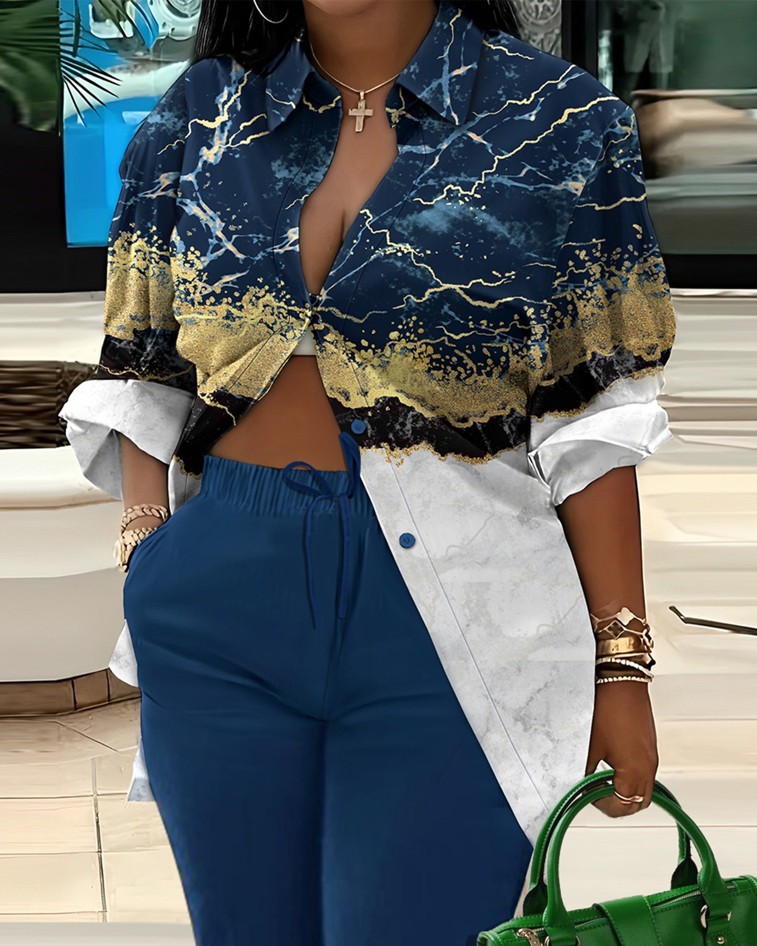 GraceChic GraceChic Cross-Border European And American Women's Clothing 2024 Autumn Winter New Sleeve Shirt Printed Long_voghion.com