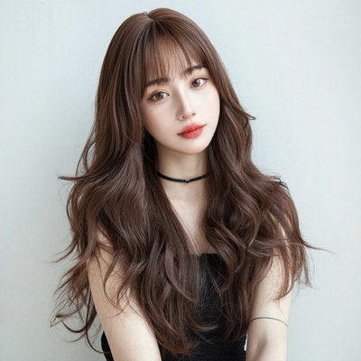 Korean hairstyle long wavy hair wig  female photos shooting cosplay long curly hair  wig cover big wave full head cover wig