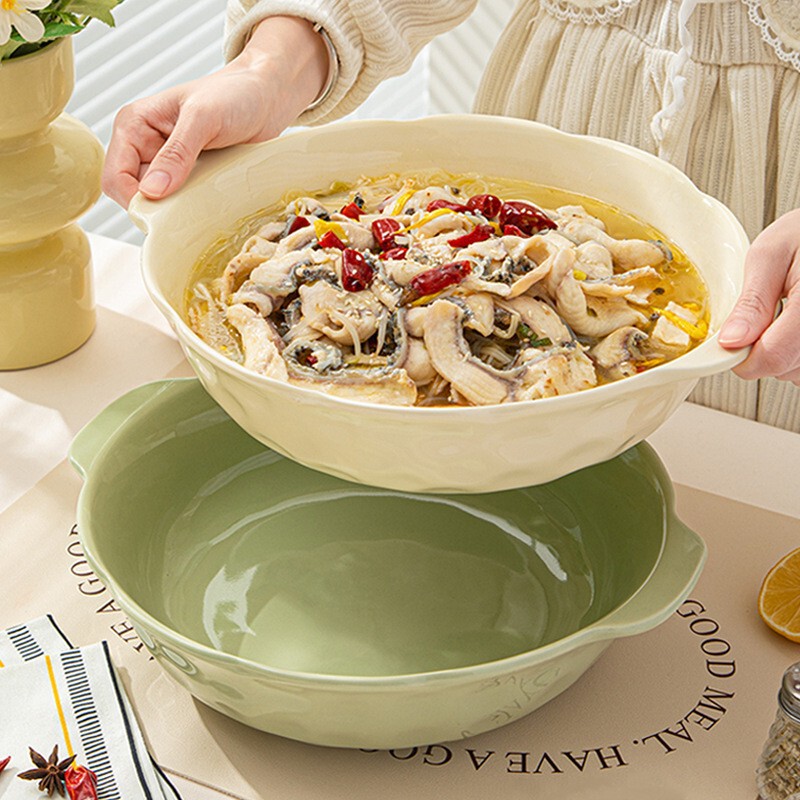 New Style Pickled Fish Large Bowl Double Ear Large Soup Bowl Household 12-inch Boiled Fish Special Bowl for Crayfish Soup Basin New Style Pickled Fish Large Bowl Double Ear Large Soup Bowl Household 12-inch Boiled Fish Special Bowl for Crayfish Soup Basin