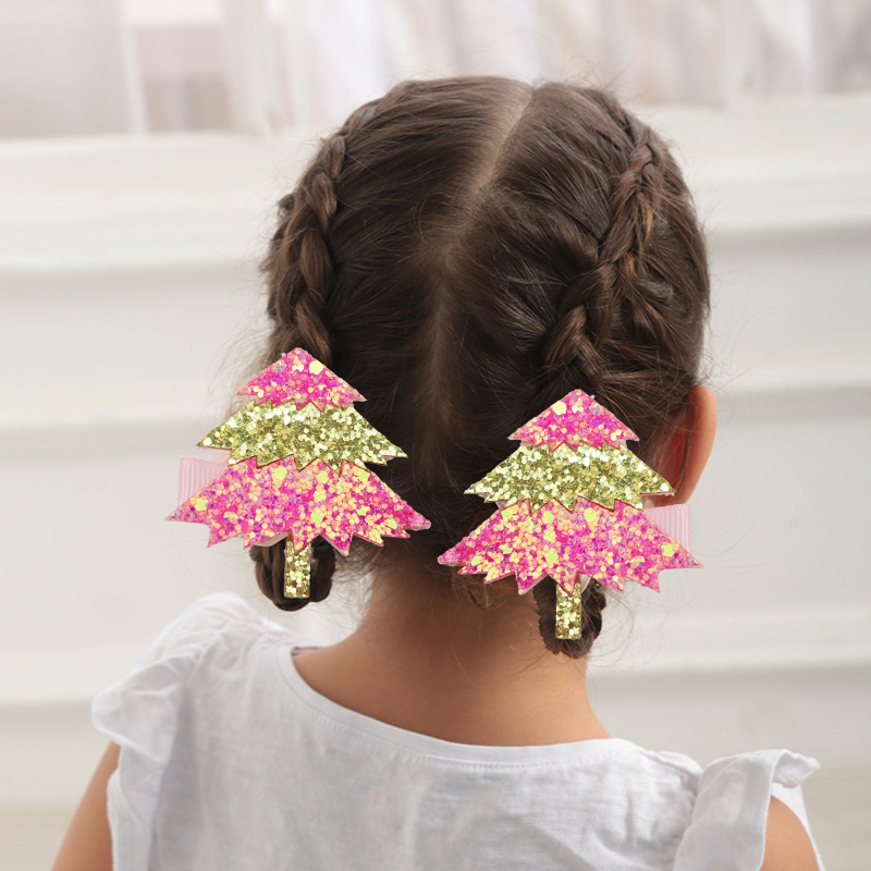 20817新しいクリスマスちょう結びヘアクリップ立体鹿角bbクリップスパンコールクリスマスツリー子供ペアクリップ頭飾り|undefined