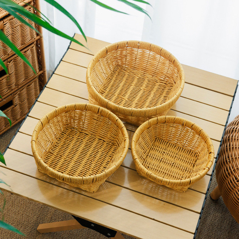 仿藤编客厅零食筐厨房蔬菜收纳筐野餐篮家用水果篮收纳篮面包篮