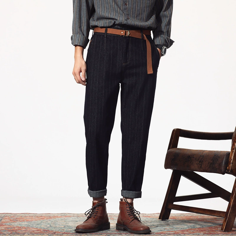 Весенне-осенние джинсы в Вертикальную Полоску, мужские Модные брендовые мужские узкие брюки, мужские Модные Молодежные брюки высокого класса в Корейском стиле, осень и зима
