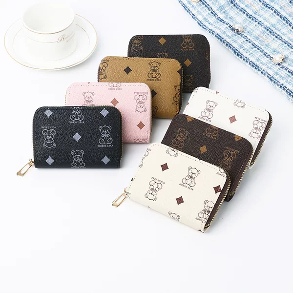 2025 Korean Version New Cute Bear Card Holder Zipper Short Coin Purse Multi-Card Slot Accordion Card Holder Card Holder Export