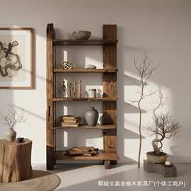 老榆木多层置物架茶室书房藏品摆件展示收纳置物柜复古原木博古架
