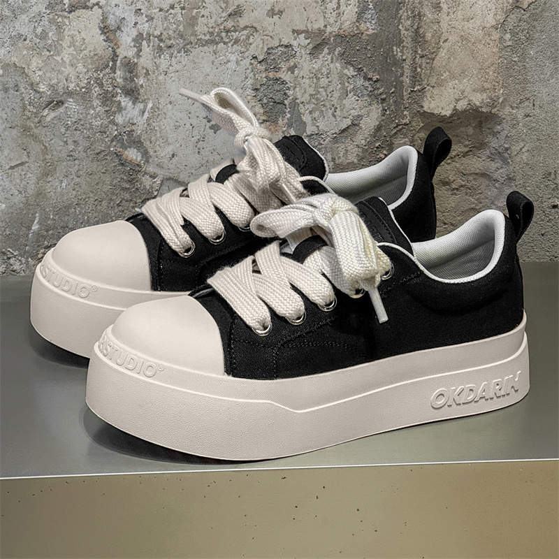58142 Letter Canvas Shoes Couple Trendy Brand Thick-Soled Height-Increasing Men's Shoes Niche Casual Sneakers National Trend Casual Shoes