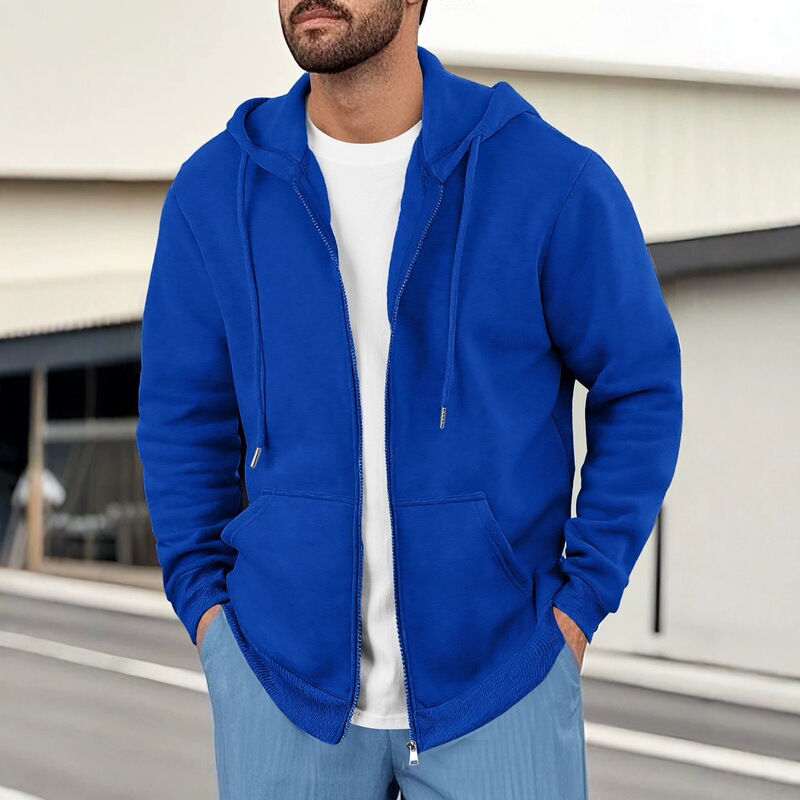Autumn and winter men's solid color full-zip hooded sweatshirt, loose kangaroo pocket drawstring cardigan jacket, hooded coat Autumn and winter men's solid color full-zip hooded sweatshirt, loose kangaroo pocket drawstring cardigan jacket, hooded coat