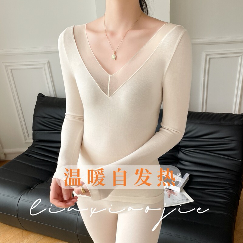 New thermal underwear suit women constant temperature heating comfortable slim body base lace autumn pants suit