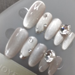 【Moonlight Sonata】 Handmade Wearable Armor Chasing Cat's Eye Handmade High-end Nail Art Nail Stickers Light Luxury Short Style Diamond 