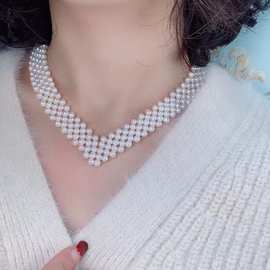 法式优雅串珠项圈 V领女装配饰仿珍珠项链 蝴蝶假领pearl chokers