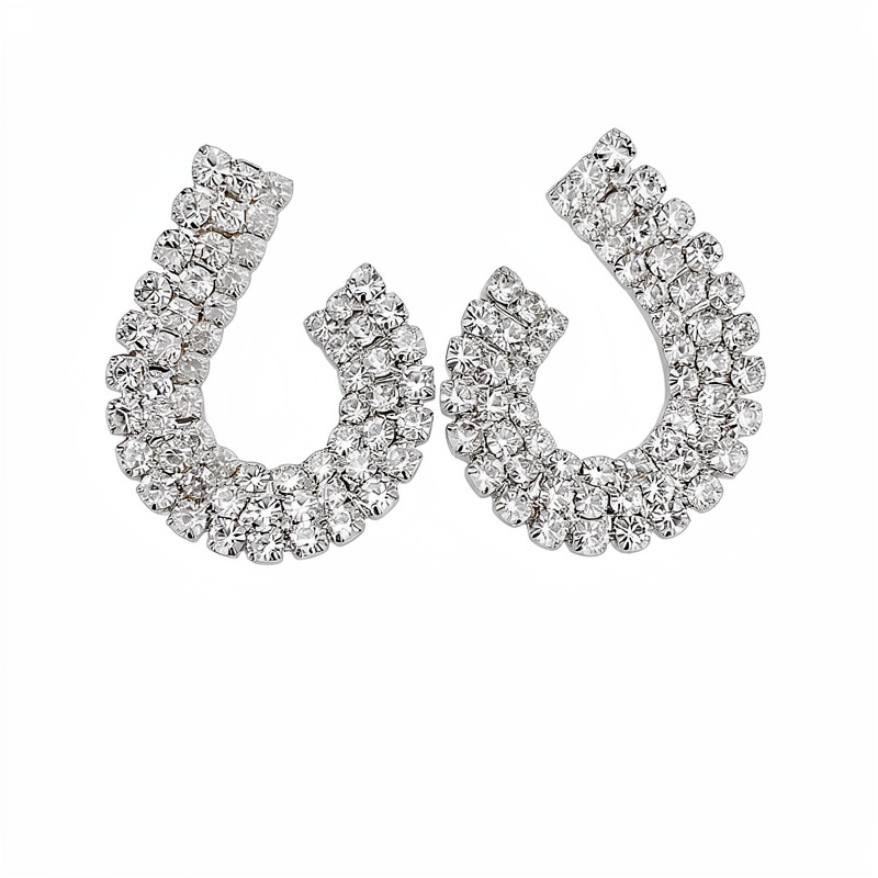 Agujas de plata diamantes geométricas aretes redondos estilo europeo y americano personalidad pendientes de nicho ligero lujo alta sensación de aretes al por mayor