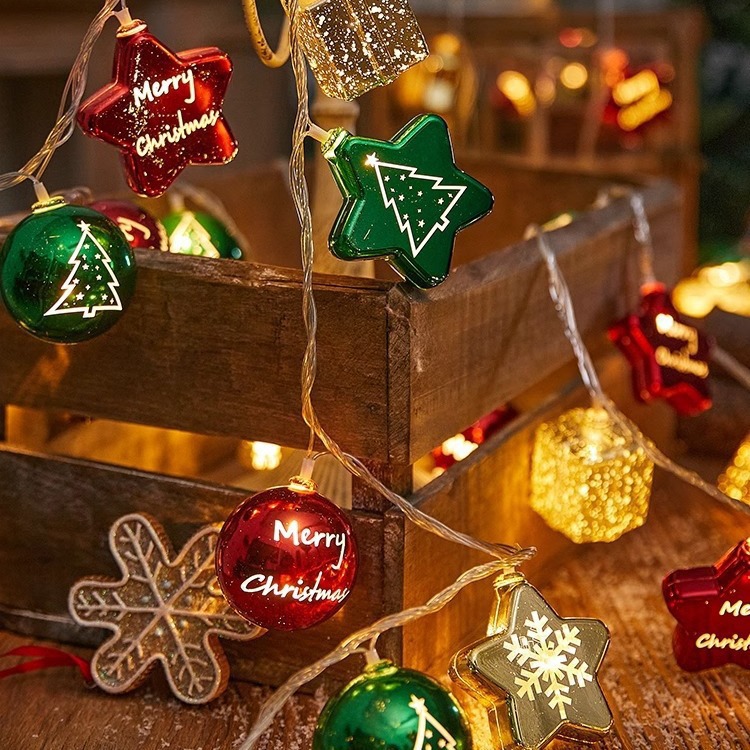 Navidad galvanizado Tianluo bola de lámpara de decoración de vacaciones bola de pentaco lámpara intermitente interior de árbol de Navidad colgante de lámpara de cadena