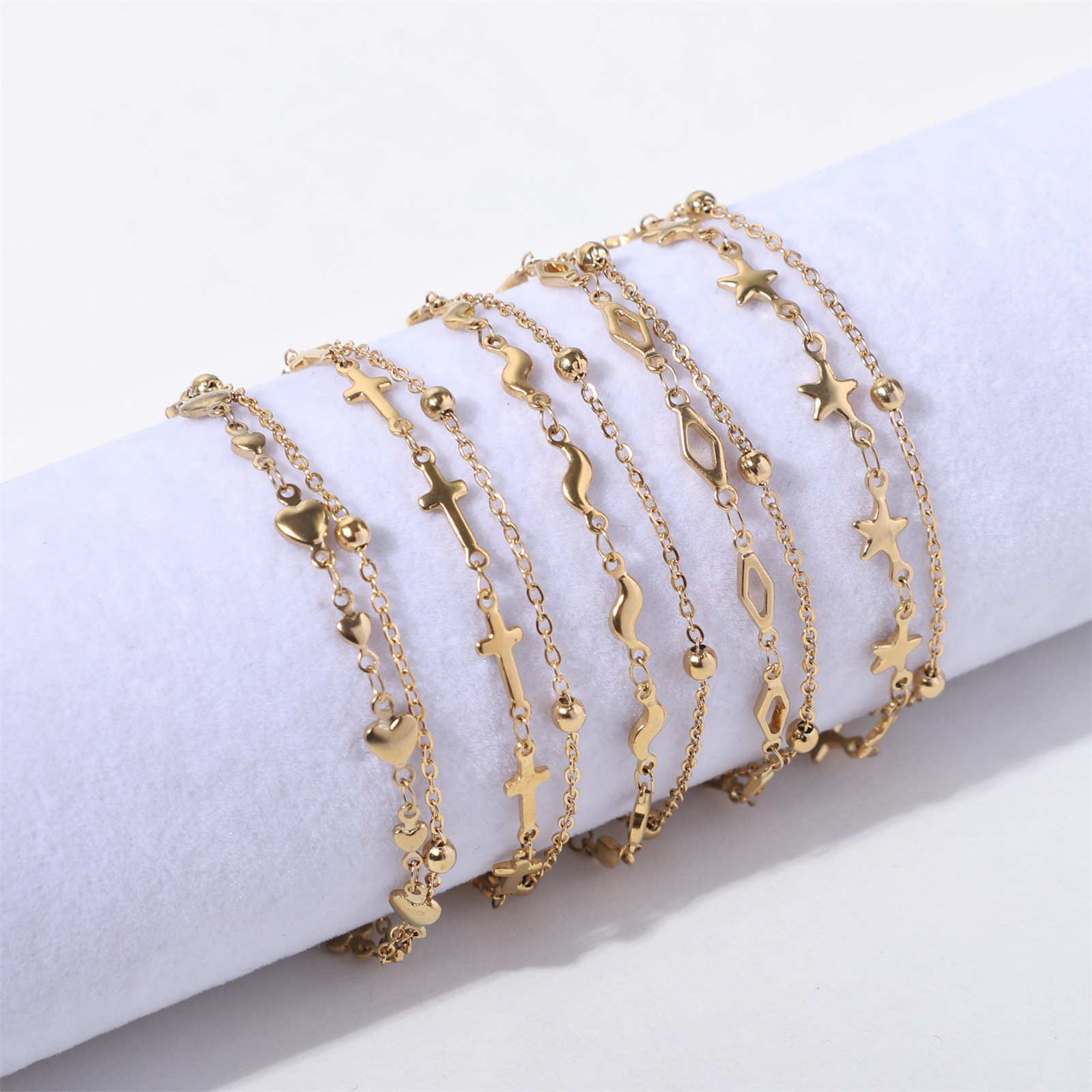 European and American style beaded chain love double-layer bracelet high-end female stainless steel jewelry niche temperament jewelry