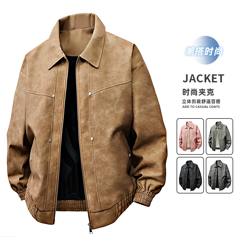 Трансграничная кожаная куртка мужская весенняя и осенняя волна красива, рыхлая, толстая, увеличивая лацканы, ретро толстая кожаная одежда управления 148