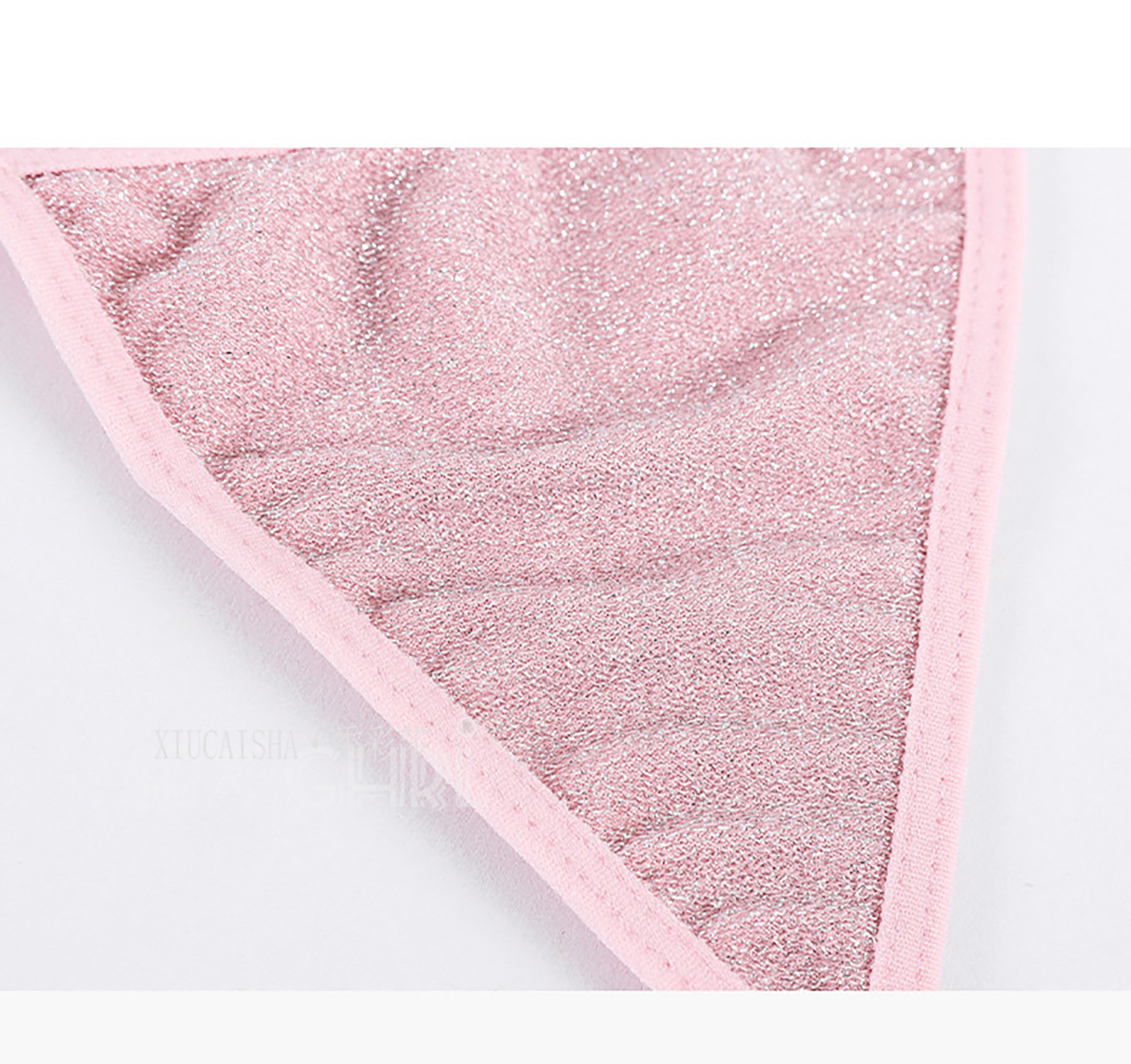 Shiny Strap Babydoll Lingerie Set with Thong and Open-Crotch Stockings, Pink Mini Nightdress — detail image 16