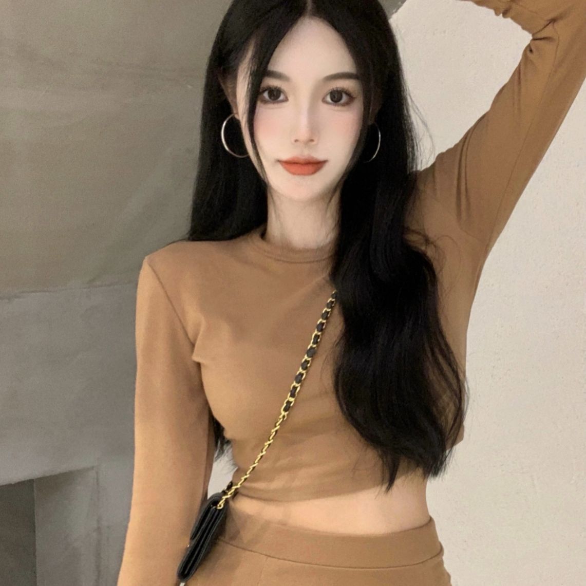 Retro velvet keep warm sexy elegant autumn set, skirt