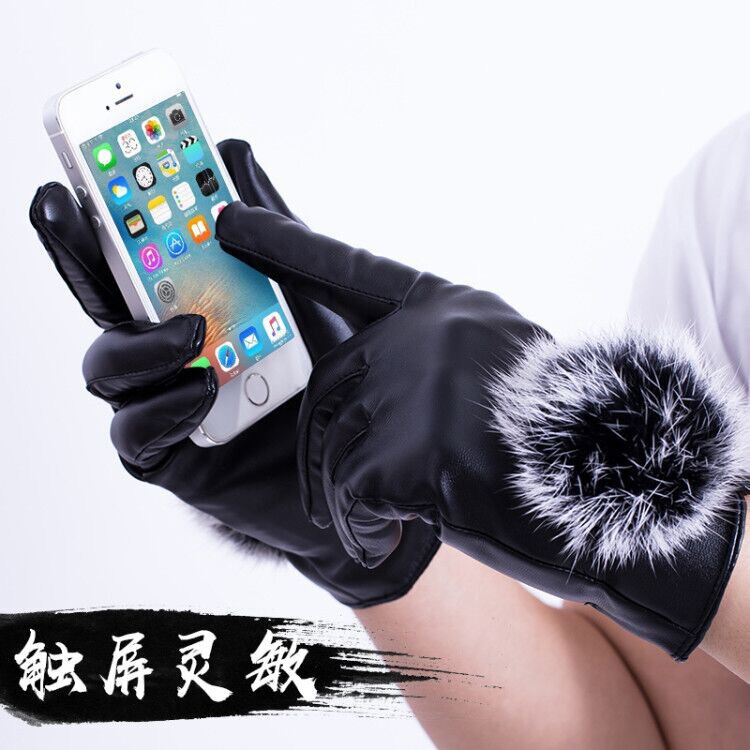冬季皮手套骑行防风防寒触屏男女手套骑车保暖加绒防水加厚皮手套|undefined
