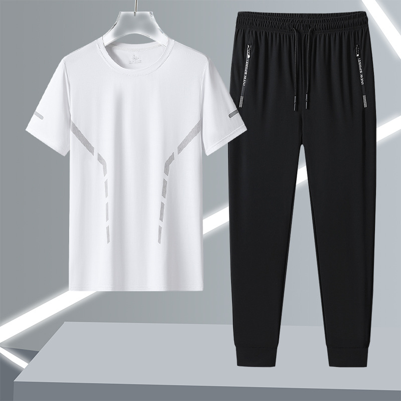Hombre corriendo rápido secado deportivo set de hielo hombre de verano rápido secado pantalones cortos de mangas cortas ropa deportiva pantalones casuales