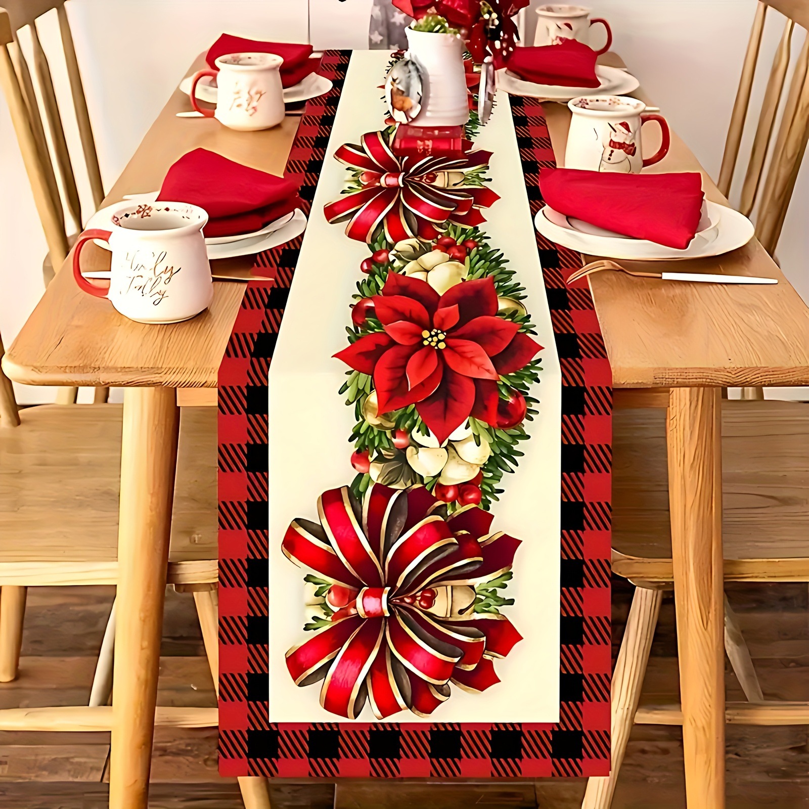 Nuevos productos transfronterizos, banderas de navidad, fiesta de la Mesa temática navideña, ambiente de fiesta, mantel decorado por Papá Noel