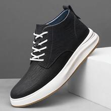 休闲鞋运动板鞋透气男式休闲高帮隐形增高男鞋皮鞋男真皮增高透气