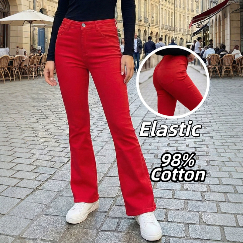 European and American Cross-Border Amazon Aliexpress Red Denim Flared Jeans for Women 26 Summer Temu Shein New Style European and American Cross-Border Amazon Aliexpress Red Denim Flared Jeans for Women 26 Summer Temu Shein New Style