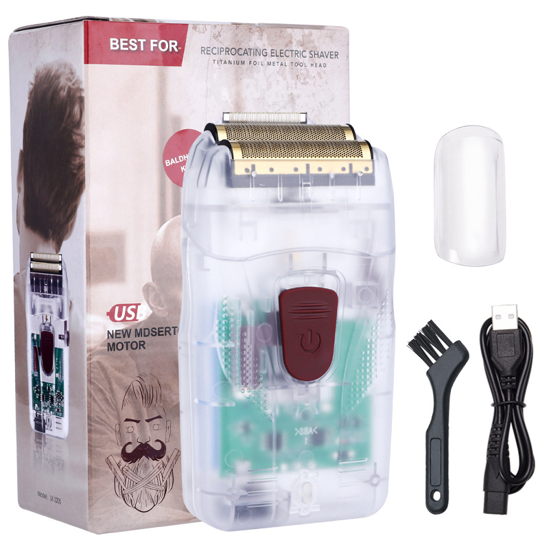 跨境熱銷款電動剃須刀 男士透明往復(fù)式雙刀頭便攜式刮胡刀