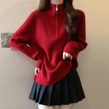 半高领拉链针织打底衫女春秋大码胖妹妹显瘦爆款上衣欧货漂亮毛衣