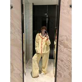 撞色边小马珊瑚绒睡衣女冬季新款长袖翻领休闲家居服套装