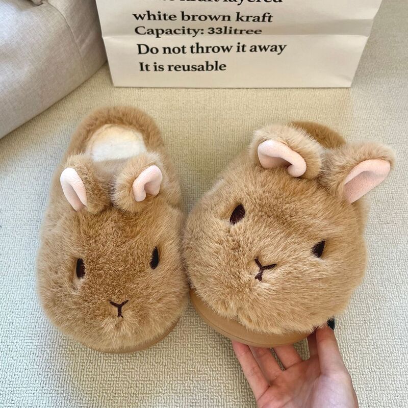 Cute and Lazy Style Plush Bunny Cotton Slippers for Women, 2026 Autumn/Winter New Home Warm Slip-On Furry Slippers Cute and Lazy Style Plush Bunny Cotton Slippers for Women, 2026 Autumn/Winter New Home Warm Slip-On Furry Slippers