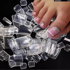 純色多色簡約腳甲短款方圓頭假指甲可穿戴式美甲貼片假指甲nails