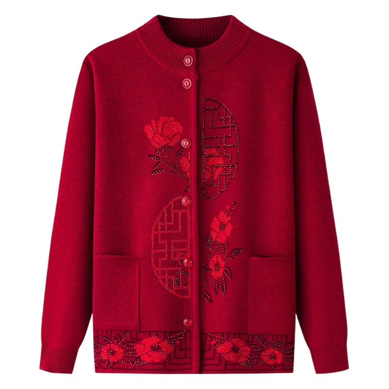 Весенняя одежда для пожилых мам пальто бабушка свитер Женский вязаный кардиган на флисовой подкладке для старой леди осенняя и зимняя одежда для женщин