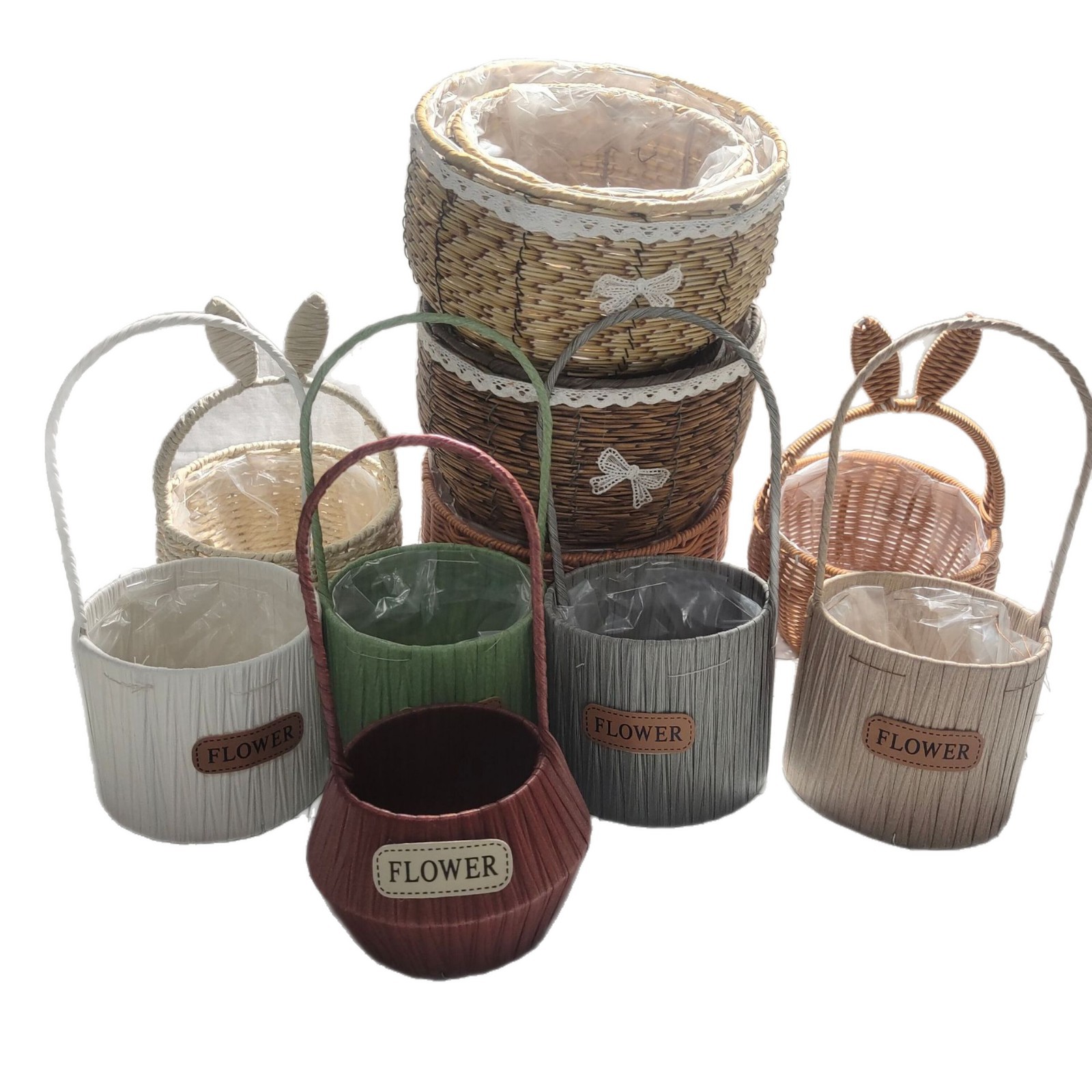 Maceta de Imitación Ratán de Plástico Tejido a Mano para Escritorio y Decoración de Plantas