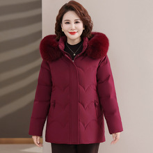 品牌羽绒服女中长款2025冬季新款高端真毛领妈妈装加厚中老年外套