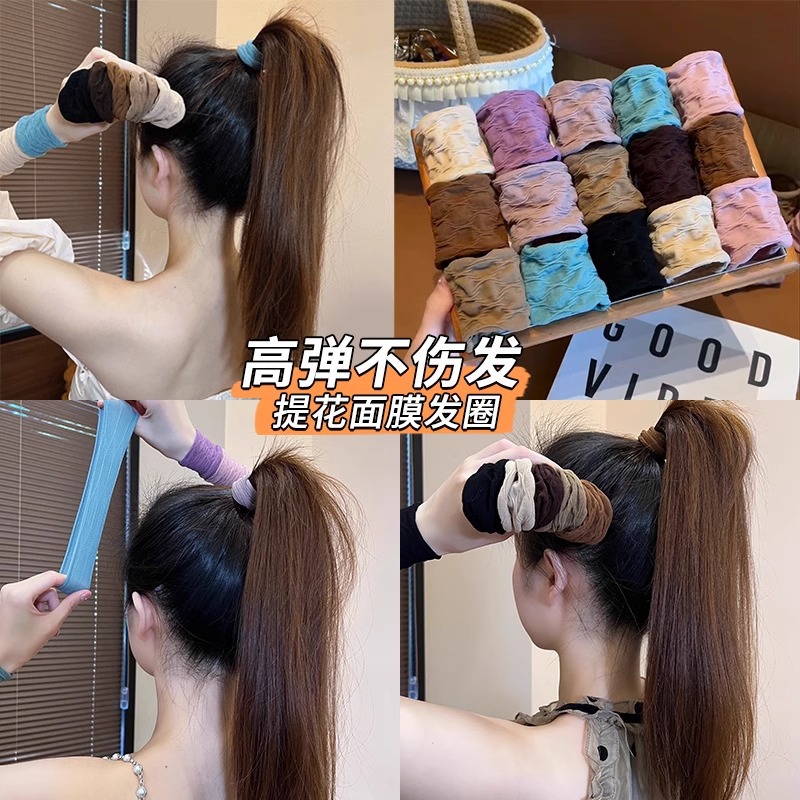 Anillo de cabello ultra ancho sin costuras jacquard de alta elasticidad duradera cuerda de cabeza para mujeres 2025 nueva piel sensación de cabello cola de caballo cubierta de cuero