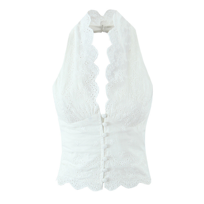 Foreign Trade 2025 Spring/Summer New European and American Style Women's Fashion Sexy Lace Embroidered Backless Halter Neck Camisole for Women Foreign Trade 2025 Spring/Summer New European and American Style Women's Fashion Sexy Lace Embroidered Backless Halter Neck Camisole for Women